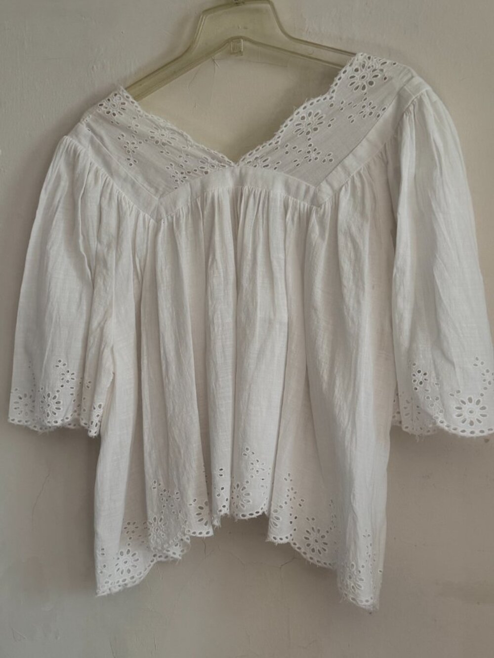 Free People Cotton Costa Eyelet Bohemian Peasant Top Size M - Picture 8 of 8